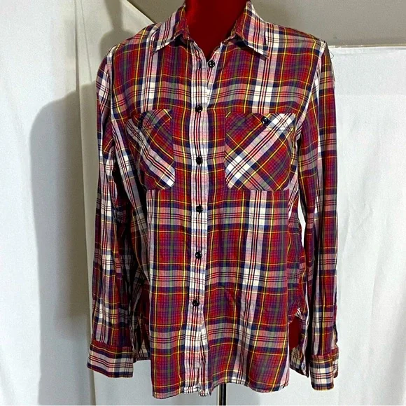 white christmas dresses Oddi Denim and Mixed Plaid Overall Dress in Dark Denim Combo M
